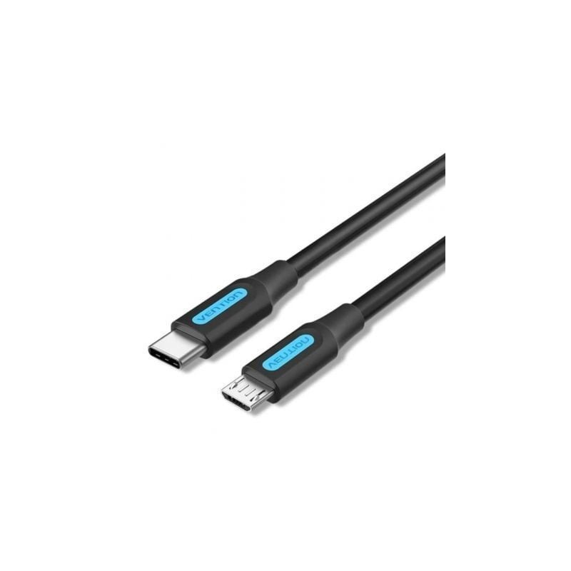 Cable USB 2-0 Tipo-C Vention COVBD- USB Tipo-C Macho - MicroUSB Macho- Hasta 10W- 480Mbps- 50cm- Negro