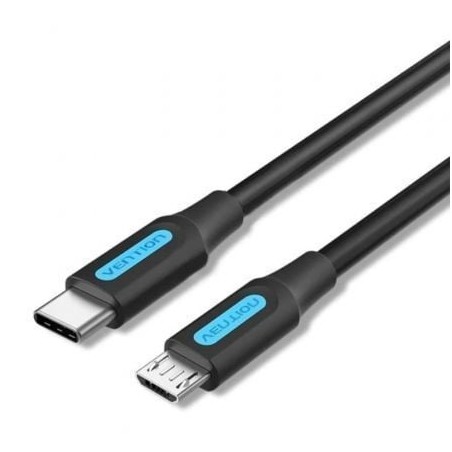 Cable USB 2-0 Tipo-C Vention COVBH- USB Tipo-C Macho - MicroUSB Macho- Hasta 10W- 480Mbps- 2m- Negro