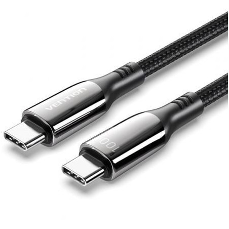 Cable USB 2-0 Tipo-C 5A 100W Vention CTKBAV- USB Tipo-C Macho - USB Tipo-C Macho- Hasta 100W- 480Mbps- 1-2m- Negro