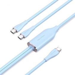 Cable USB Tipo-C Vention CTMSG- USB Tipo-C Macho - 2 x USB Tipo-C Macho- Hasta 100W- 480Mbps- 1-5m- Azul