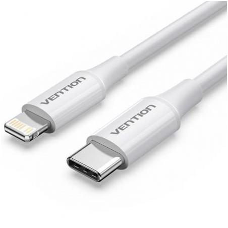 Cable USB 2-0 Tipo-C Lightning Vention LAJWF- USB Tipo-C Macho - Lightning Macho- Hasta 27W- 480Mbps- 1m- Blanco
