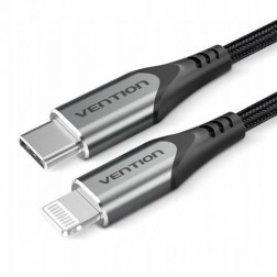 Cable USB 2-0 Tipo-C Lightning Vention TACHF- USB Tipo-C Macho - Lightning Macho- Hasta 27W- 480Mbps- 1m- Gris