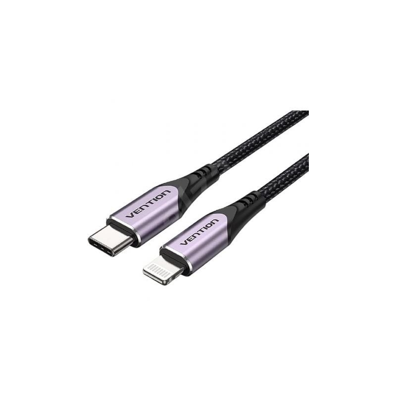 Cable USB 2-0 Tipo-C Lightning Vention TACVF- USB Tipo-C Macho - Lightning Macho- Hasta 27W- 480Mbps- 1m- Morado