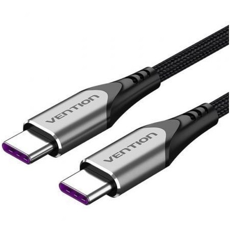 Cable USB 2-0 Tipo-C 5A 100W Vention TAEHH- USB Tipo-C Macho - USB Tipo-C Macho- Hasta 100W- 480Mbps- 2m- Gris