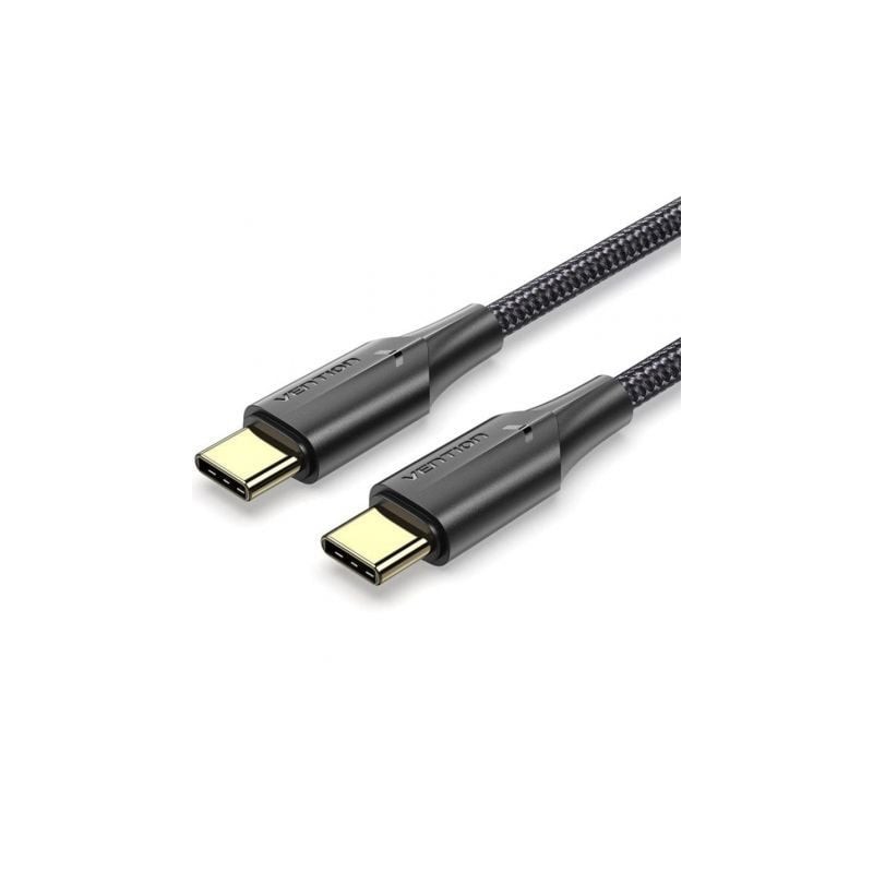 Cable USB 2-0 Tipo-C 3A Vention TAUBD- USB Tipo-C Macho - USB Tipo-C Macho- Hasta 60W- 480Mbps- 50cm- Negro