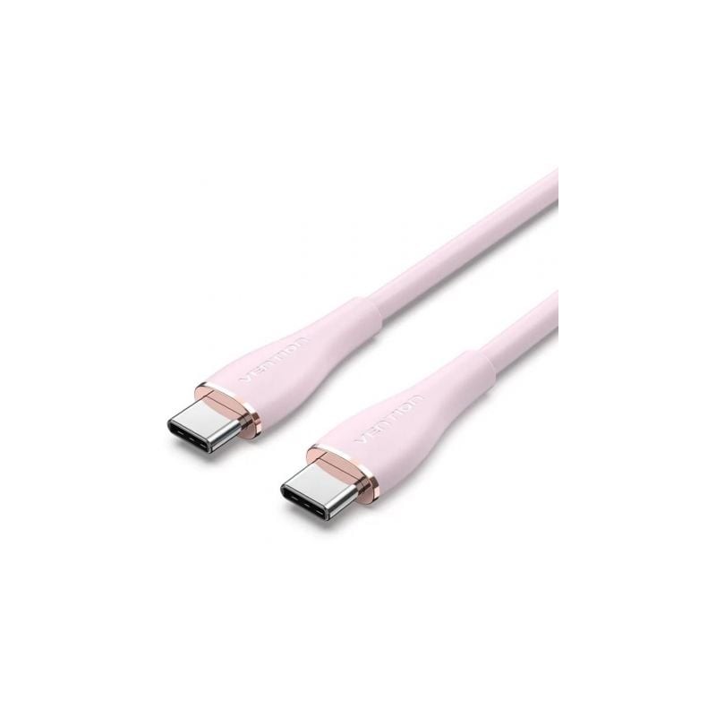 Cable USB 2-0 Tipo-C Vention TAWPF- USB Tipo-C Macho - USB Tipo-C Macho- Hasta 100W- 480Mbps- 1m- Rosa