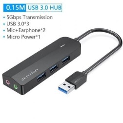 Hub USB 3-0 con Tarjeta de Sonido Vention CHIBB- 3xUSB- 1xMicroUSB PD