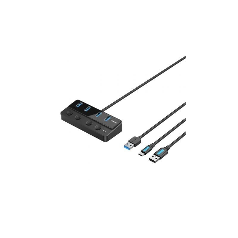 Hub USB 3-0 Vention CHWBF- 4xUSB- 1xUSB Tipo-C PD- Incluye cable Carga USB Macho - USB Tipo-C Macho