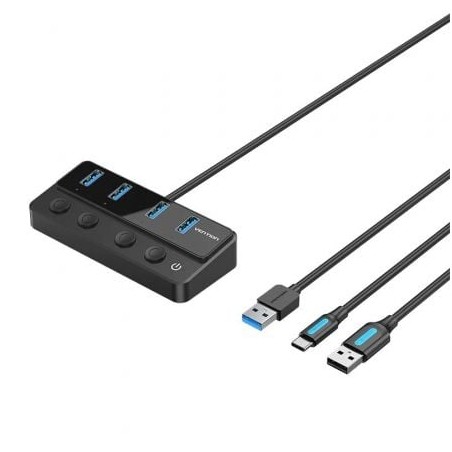 Hub USB 3-0 Vention CHWBF- 4xUSB- 1xUSB Tipo-C PD- Incluye cable Carga USB Macho - USB Tipo-C Macho