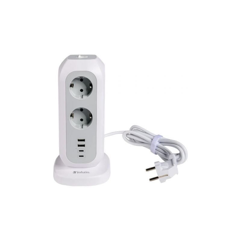 Regleta con Interruptor Verbatim EUPT-01- 11 Tomas de corriente- 2 USB-Tipo-A- 2 USB Tipo-C- Cable 2m- Blanca
