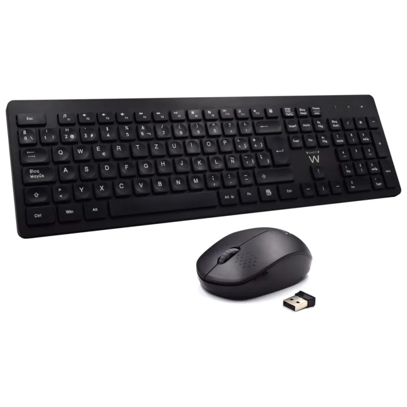 COMBO TECLADO RATON EWENT ESPAÑOL TECLAS CONCAVAS RF INALMABRICO NEGRO