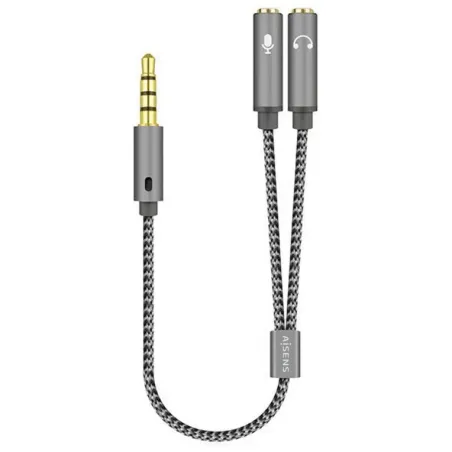Cable Estéreo Aisens A128-0415- Jack 3-5 Macho - 2x Jack 3-5 Hembra- 25cm- Gris
