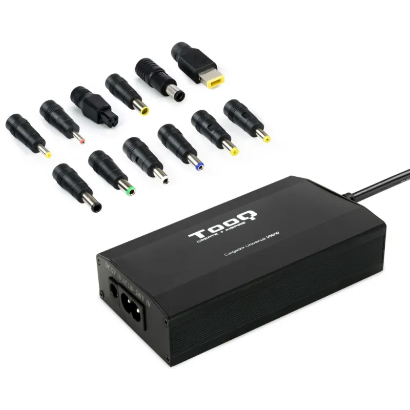 Cargador de Portátil TooQ TQLC-100BS01M- 1xUSB- 100W- Manual- 12 Conectores- Voltaje 12-24V