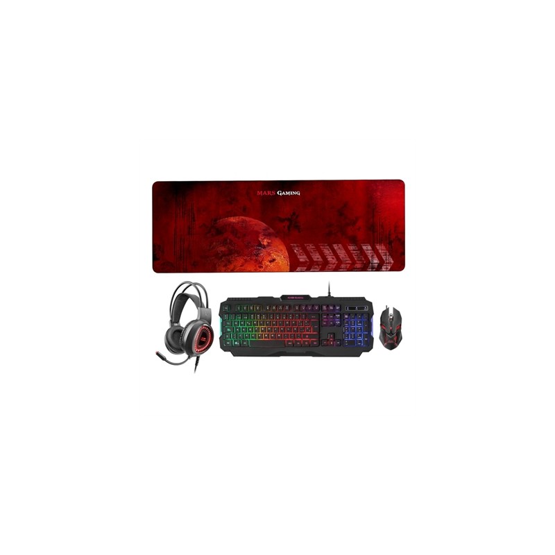 Pack Gaming Mars Gaming MCPRGB2- Teclado RGB + Ratón Óptico + Alfombrilla XXL + Auriculares
