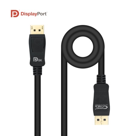 Cable Displayport 1-4 8K Nanocable 10-15-2501- Displayport Macho - Displayport Macho- 1m- Certificado- Negro