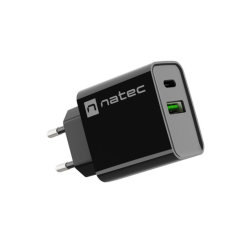 CARGADOR NATEC RIBERA 20W 1XUSB-A + 1XUSB-C PD3-0 QC3-0 NEGRO