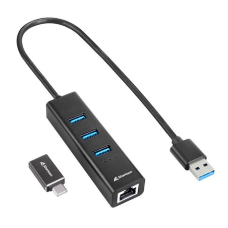 HUB USB SHARKOON 3X3-2 GEN 1 + RJ45 ALUMINIO NEGRO