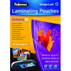 PACK 100 FUNDAS PLASTIFICAR FELLOWES 80 MICRAS BRILLO A3