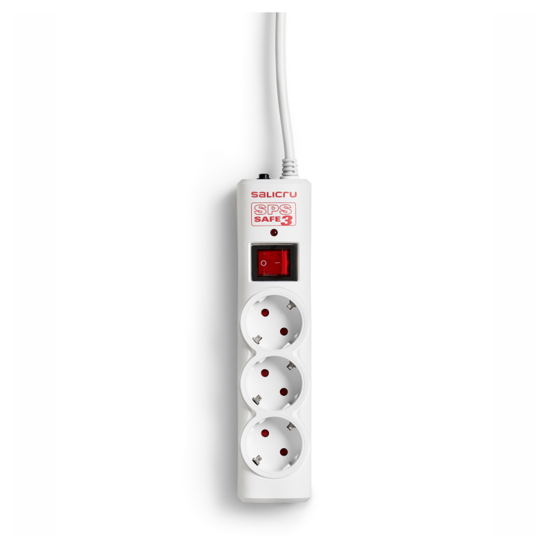 Regleta con interruptor Salicru SPS SAFE 3- 3 Tomas de corriente- Cable 1-5m- Blanca