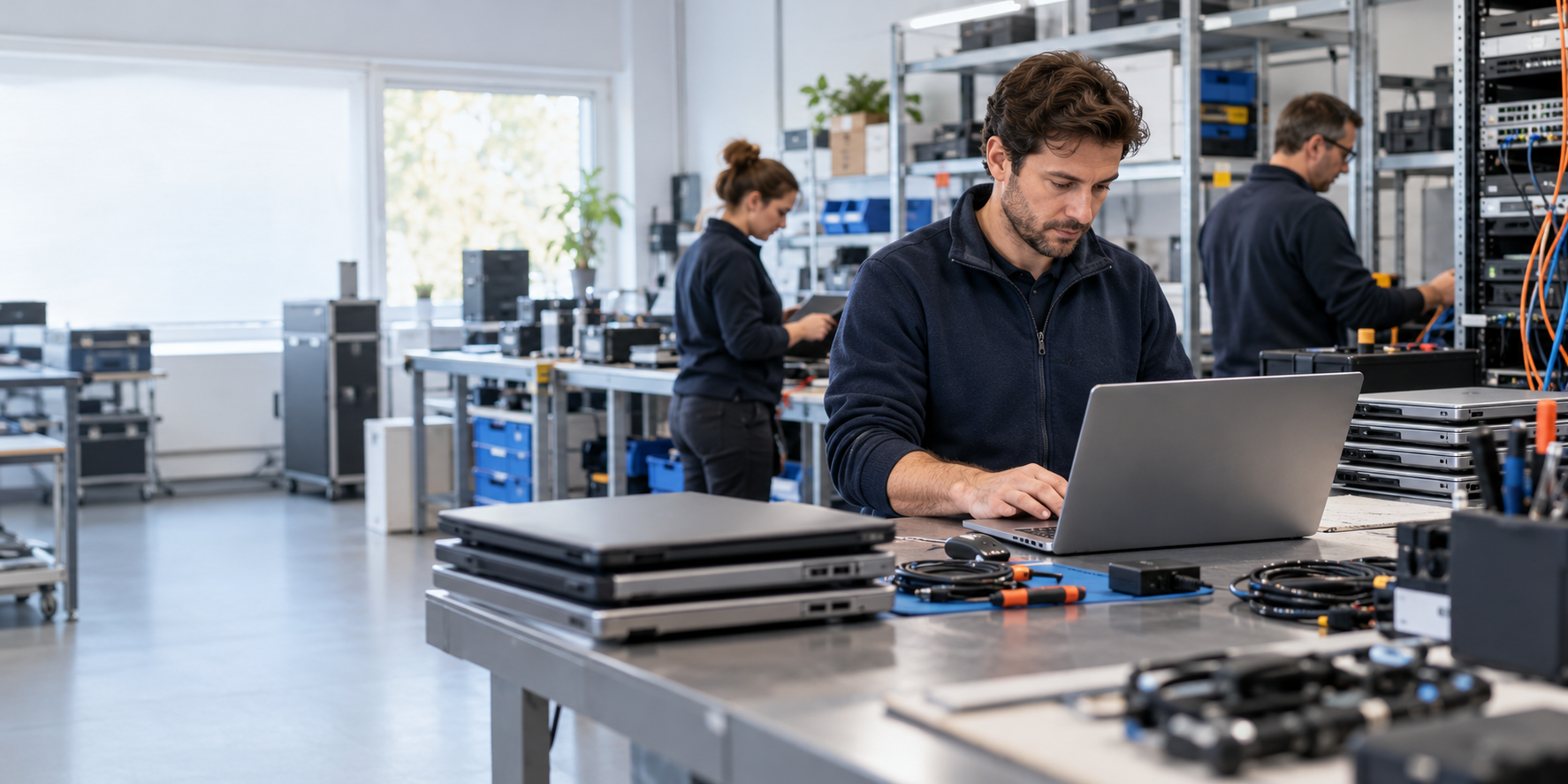Técnico preparando equipos informáticos en un taller de Mailoga